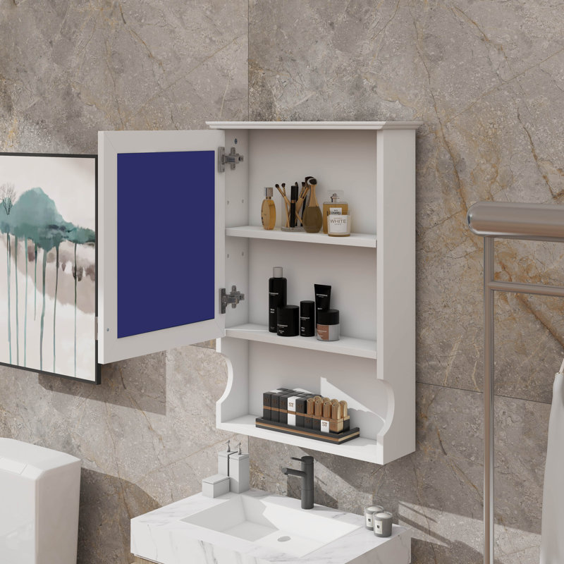 Armoire à pharmacie murale de 20 po avec miroir, armoire de rangement murale avec tablettes réglables et aire ouverte, Blanc