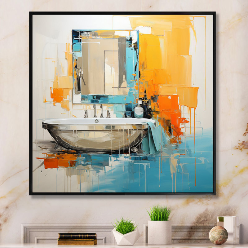Blanchisserie, Abstract Reflections III sur toile, Cadre flottant noir, H 16 po x l 16 po x P 1 po