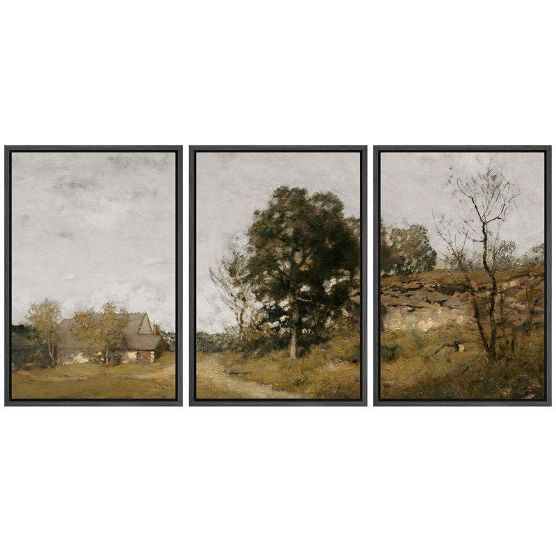 "Paysage de campagne, peinture à l'huile rétro, nature, nature, décor, illustration", 3 pièces sur toile, H 36 po x l 24 po