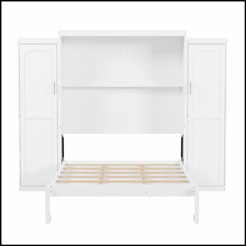 Murphy Bed with Two Wardrobes and Storage Shelf, Multifunctional Foldable Platform for Space Optimization, Full