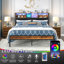 Ensemble de chambre à coucher rembourrée, lit plateforme avec éclairage à DEL et 2 tables de chevet, tête de chargement USB / Type-C, lit de rangement, assemblage facile-963460451-963460453