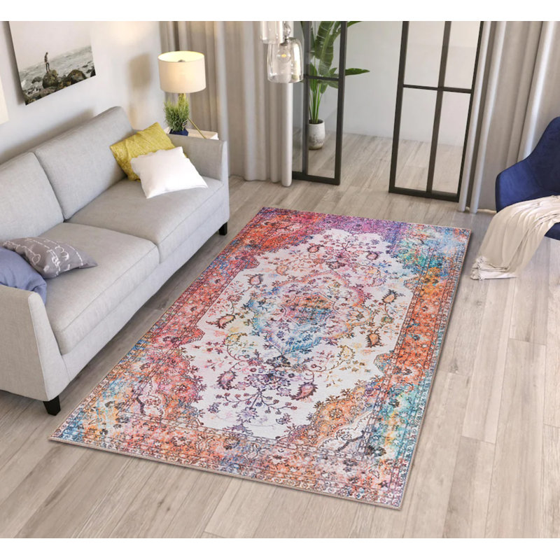 Tapis décoratif coloré mauve à motif rétro, Rectangle 7 pi 7 po x 10 pi 10 po