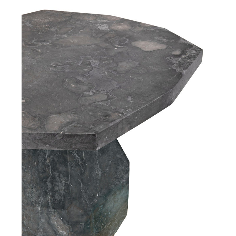 Noir Elegance 31" Round Black Marble Pedestal End Table