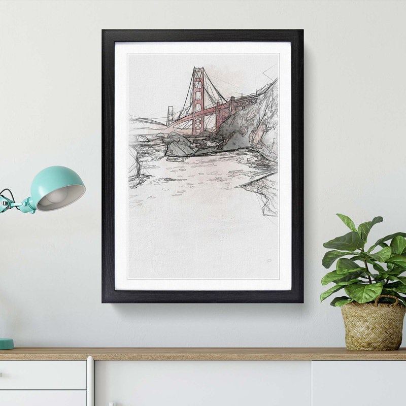 Golden Gate Bridge in San Francisco Abstract Art - Picture Frame Graphic Art Print, 36cm H x 27cm W x 2cm D, Black Framed