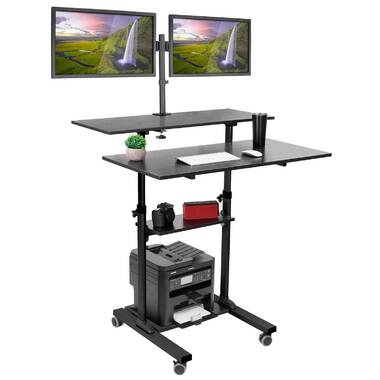 Mount-It! Mobile Standing Desk with Dual Monitor Mount | 40 inch Wide Height Adjustable | Black, Size: 39.5