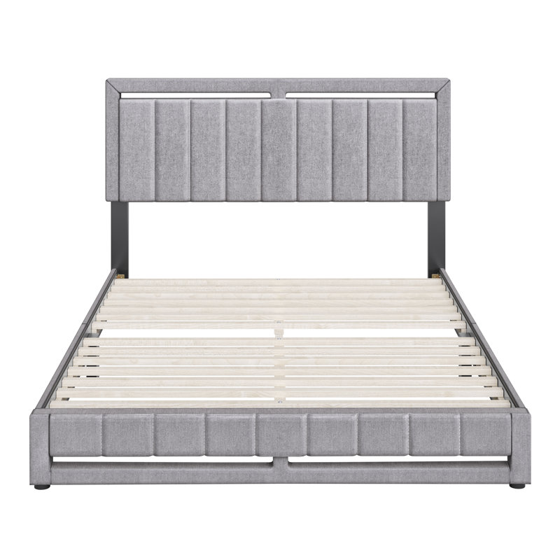 Base de lit tapissier Senata Linen, Gris, Très grand