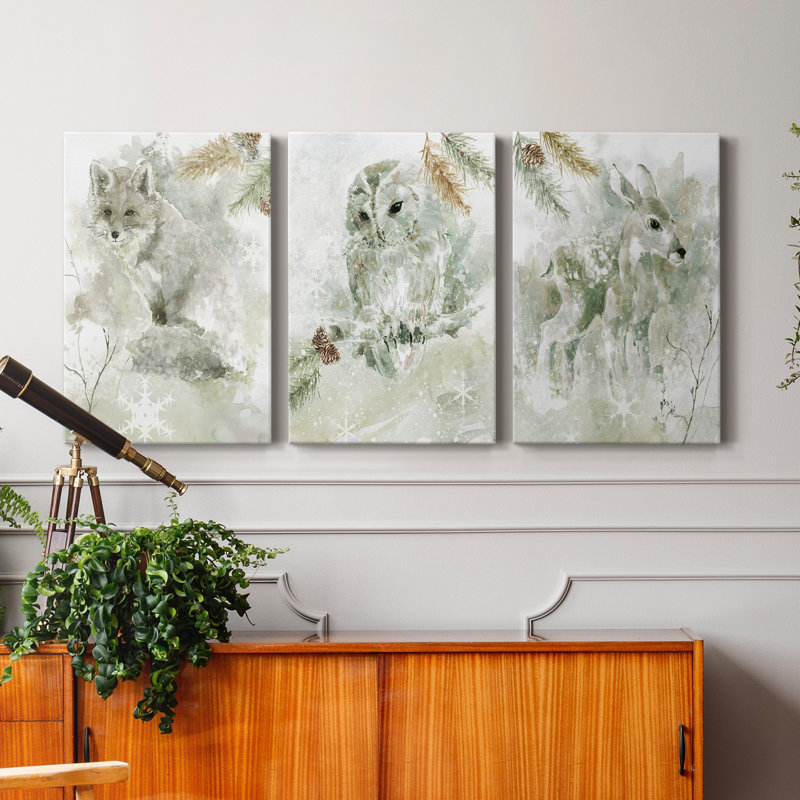 «Winter Lodge Fawn», ensemble de 3 reproductions d'art sur toile tendue, H 27 po x l 54 po x P 1 po