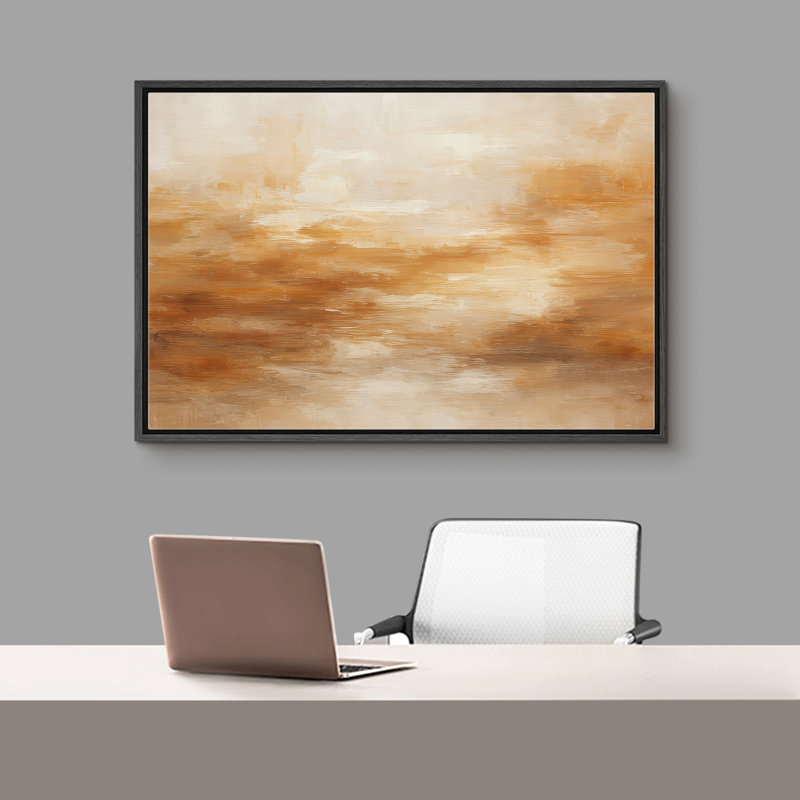 «Golden Amber Abstract Landscape», reproduction d'art sur toile encadrée, Structure noire, H 16 po x l 24 po x P 1,5 po