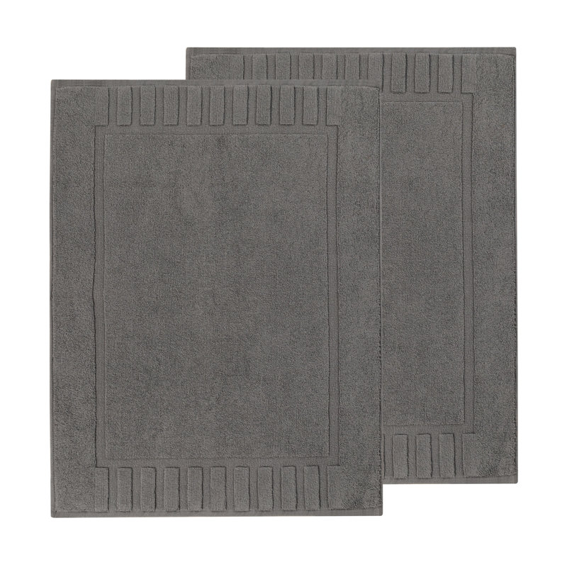 Tapis de bain 100% coton à bordure géométrique , Graphite