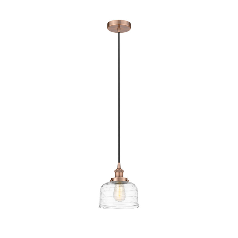 Luminaire suspendu en forme de cloche à 1 lumière Buckhall, H 9,5 po x l 8 po x P 8 po, Tourbillon déco transparent, Cuivre