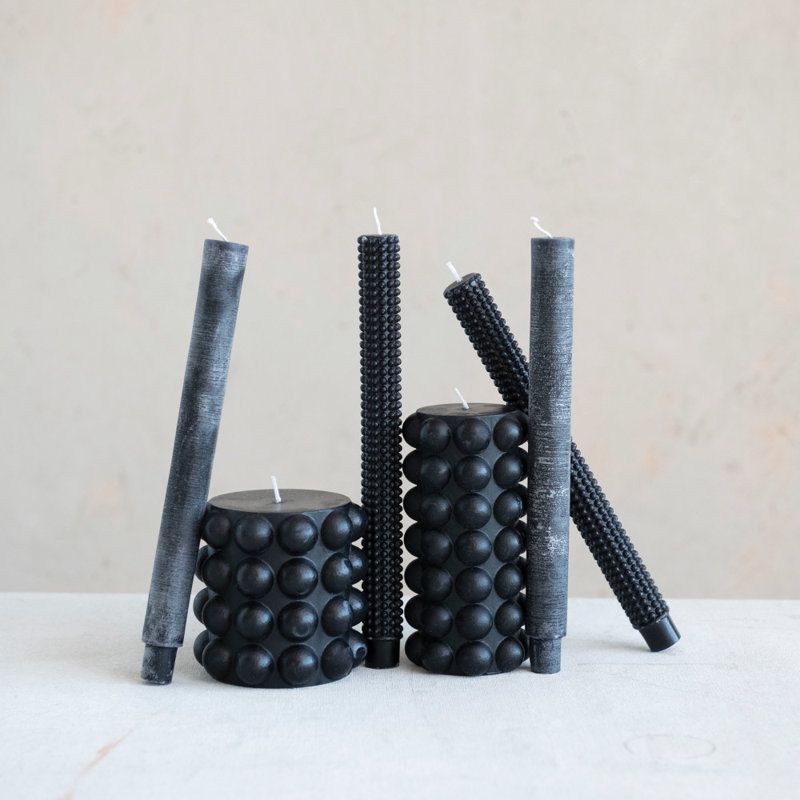 Bougie pilier non parfumée, Noir, H 6 po x l 3 po x P 3 po
