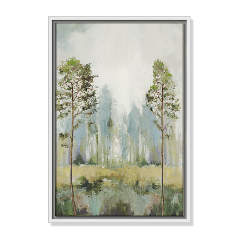 Teton Tall Green Trees II by Teton Pearce - Floater Frame Print on Canvas, 19.5" H x 13.5" W, White