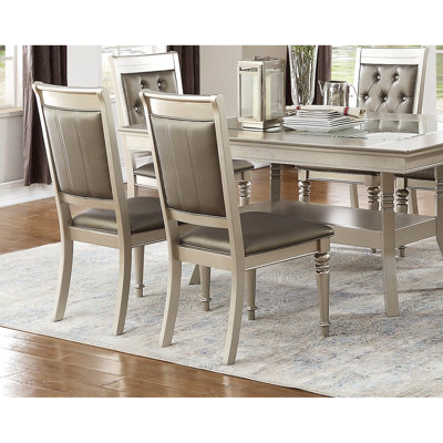 Chaises de salle à manger 2 pièces, siège d'appoint argenté luxueux, coussin rembourré, gris et argent, bois d'hévéa, revêtement Classic Proéminence, dossier, coussin gris et finition argentée, style bois