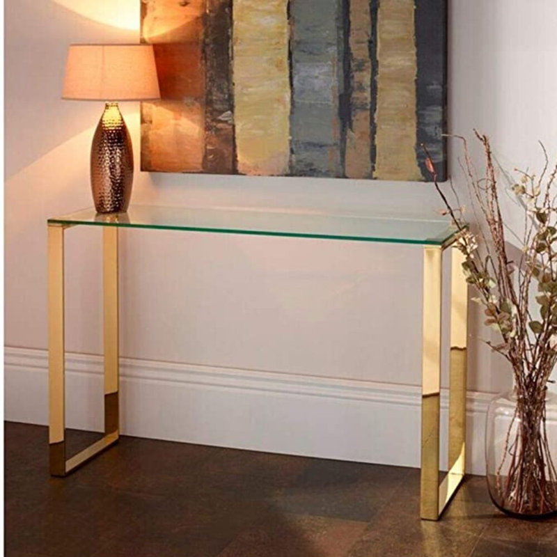 Console en verre Berlind, Doré, H 30 po x l 30 po x P 8 po