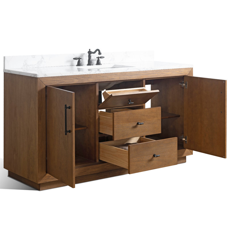 Ensemble de meuble-lavabo simple, 60", Blanc Arabescato, Tanné