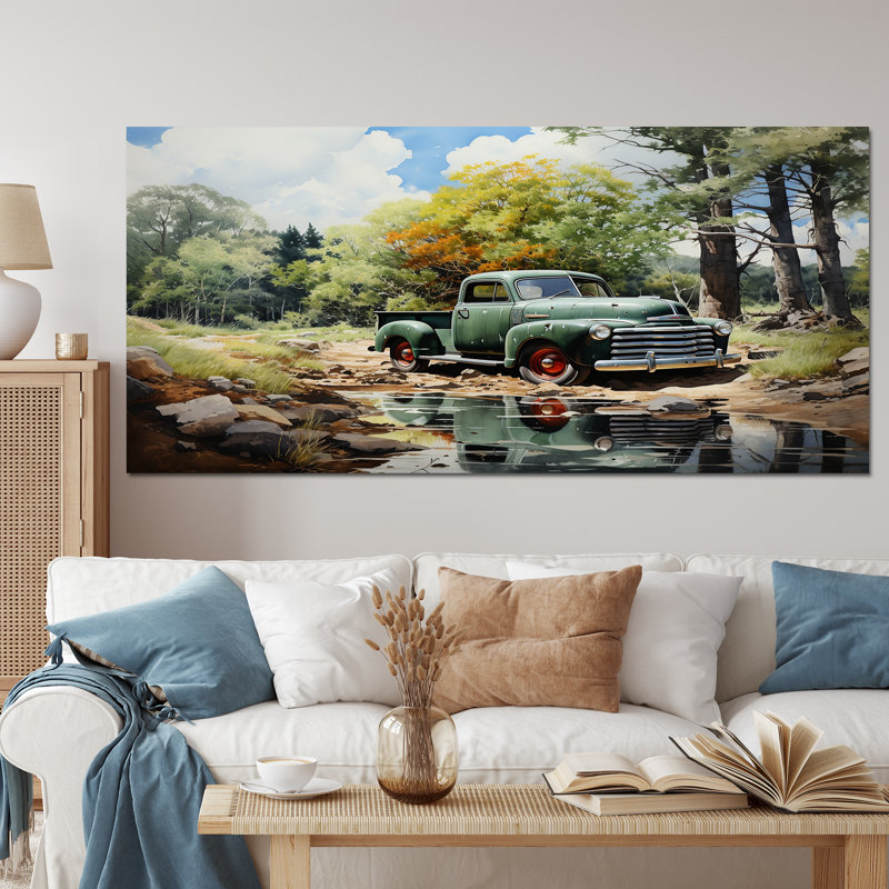 «Pickup Truck Tranquil Lakeside II», reproduction sur toile, Toile tendue, H 28 po x l 60 po x P 1,5 po