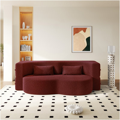 Canapé-lit moderne avec 2 coussins, canapé-lit convertible en tissu rembourré de mousse, matelas pliant simple de 15 po pour le salon, lit d'invité, salle de jeux, aucun assemblage requis, bourgogne