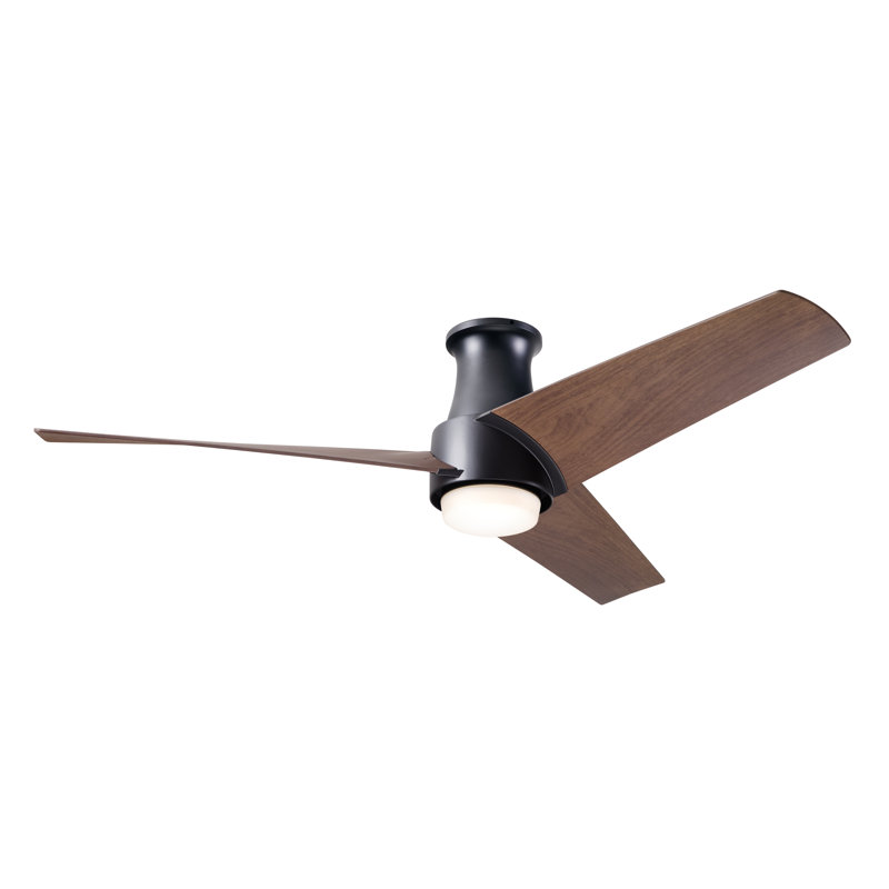 Ambit LED Flush Mount Ceiling Fan, Matte Black, Mahogany, Wall Control