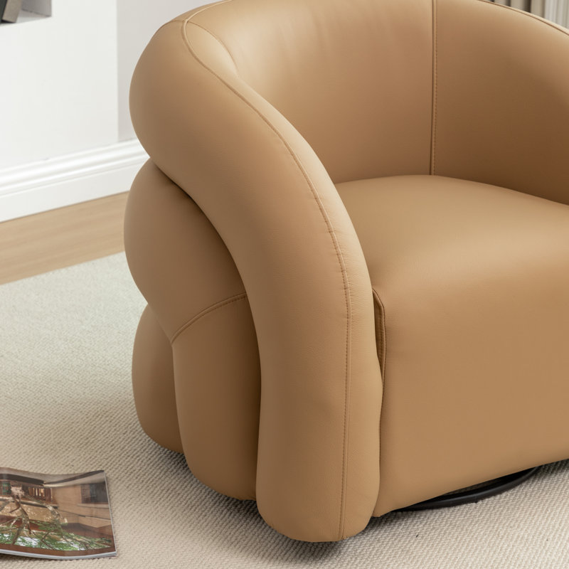 Fauteuil demi-tonneau pivotant en cuir artificiel Coyle, Jaune