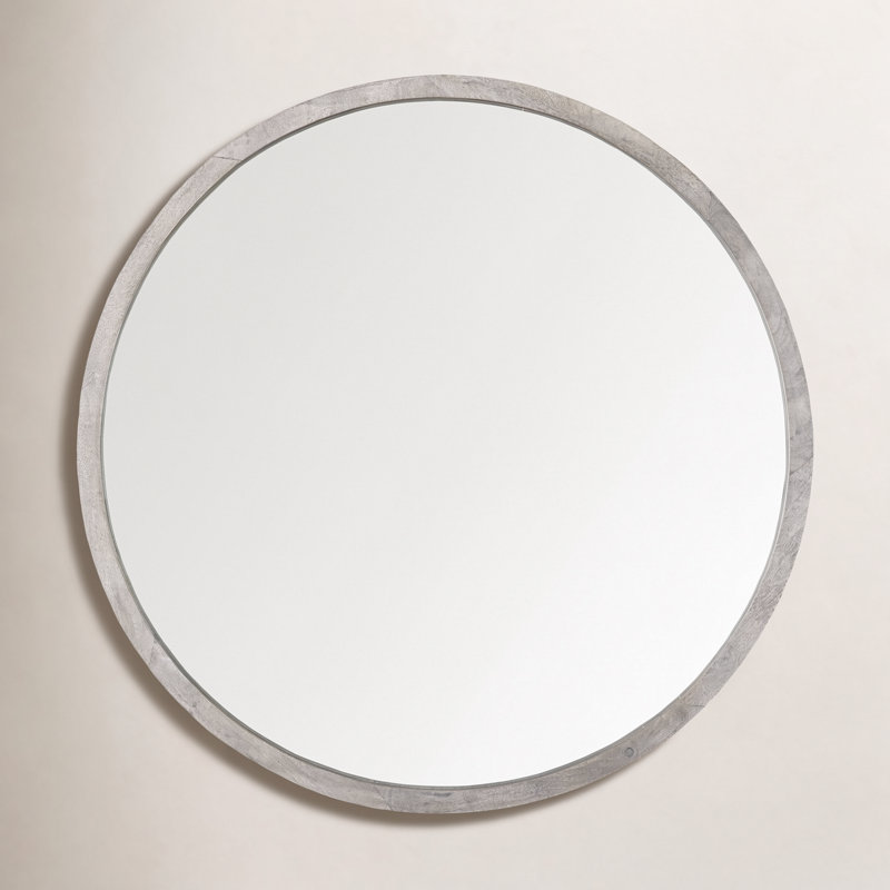 Carper Solid Wood Round Mirror, Light Brown