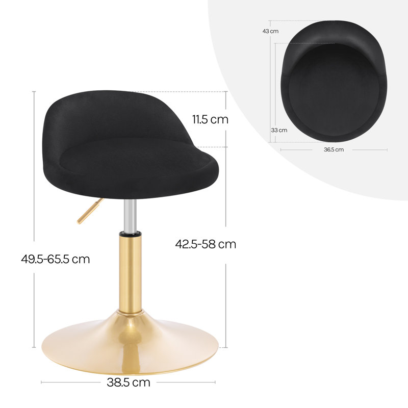 Sunizona Upholstered Velvet Adjustable Height Bar Stool, Golden, Black