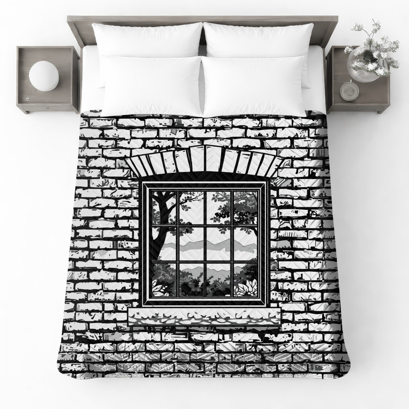Mur de brique avec couvre-lit matelassé pour fenêtre toutes tailles, King