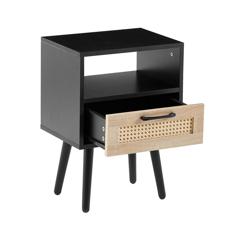Table de bout en rotin de 15,75 po avec tiroir, table de chevet et table d'appoint