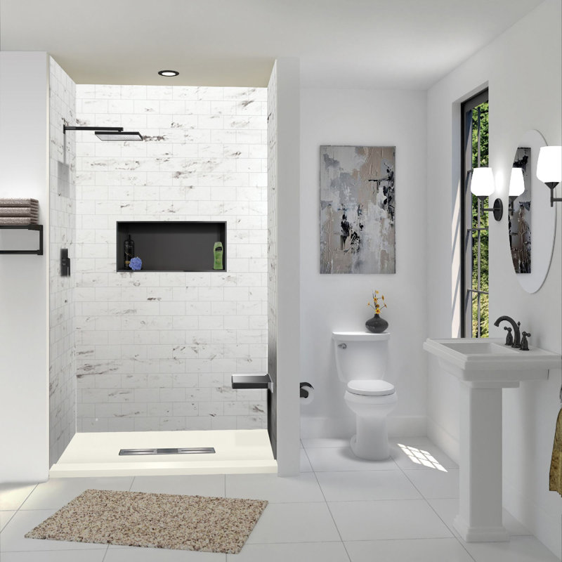 Transolid Trimslate 60-in x 42-in Shower Base with Adjustable Single Threshold and Center Drain, Cameo