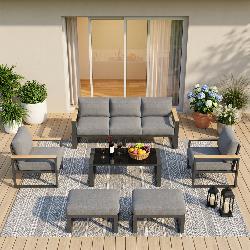 Ensemble de mobilier d'extérieur 7 personnes, Gris