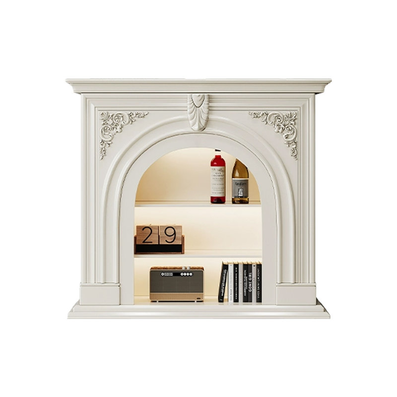 Beige Solid Wood Electric Fireplace, 43.31" H x 31.5" W x 13.78" D 