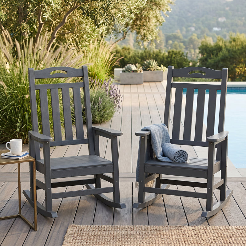 Outdoor Rocking Chairs Weather-Resistant HDPE Rocking Adirondack Chairs, Dark Gray