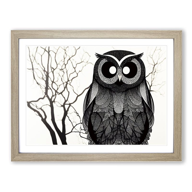 Hopeful Owl - Single Picture Frame Print, 46cm H x 64cm W x 2cm D, Oak