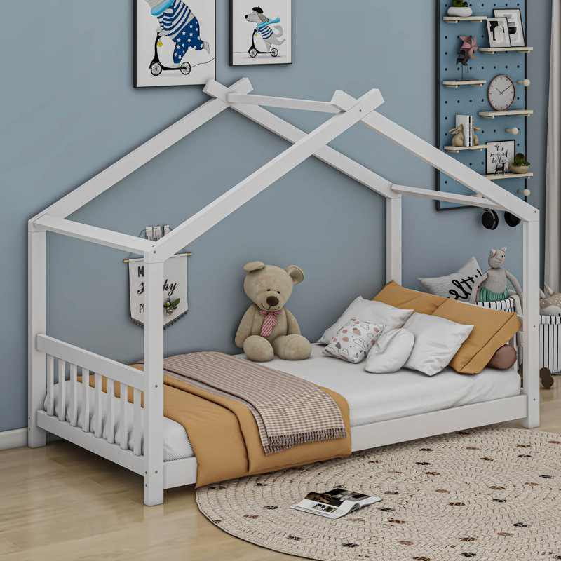 Lit plateforme avec tête de lit et pied de lit Aby House, Blanc, Twin