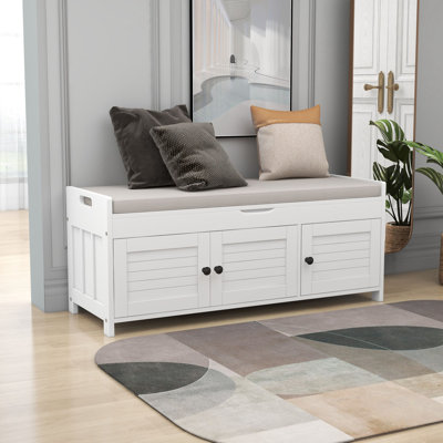 Banc de rangement en bois pour hall d'entrée avec 3 portes à volets