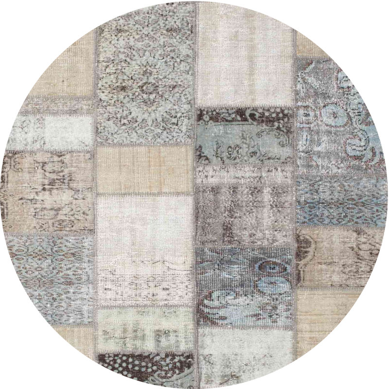 Tapis gris/beige/noir contemporain, Rond 5 pi