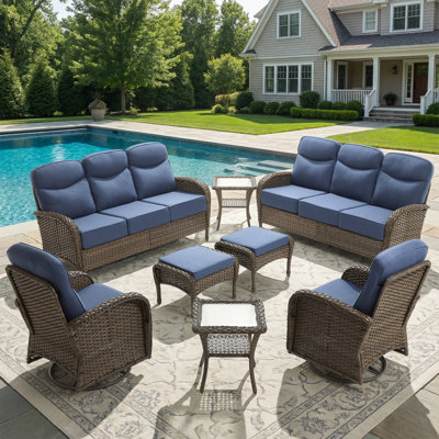 Ensemble de meubles de patio, 8 pièces de mobilier d'extérieur en osier avec coussins de réflexion de 6 po - chaises berçantes pivotantes et table d'appoint en rotin pour le jardin, le porche et la cour