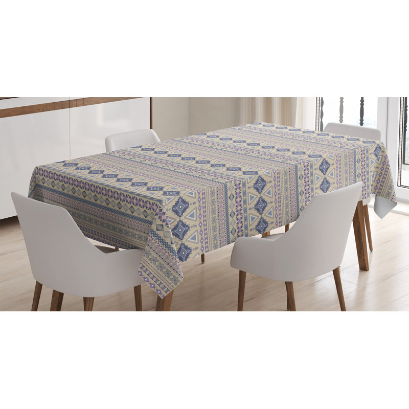 Nappe Ethnique, motif d'ornement national antique à bordures détaillées, housse de table rectangulaire pour décor de cuisine de salle à manger, 60 po x 84 po, coquille d'œuf et bleu
