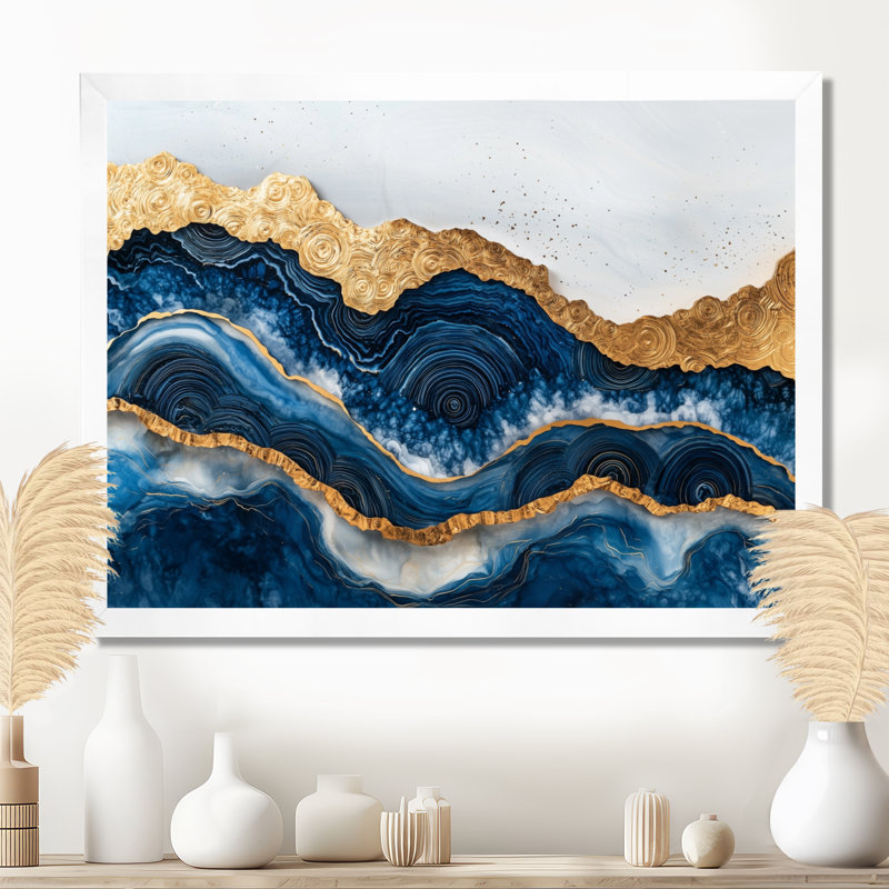 «Safire Lake Into The Pine Forest IV» - art mural lac, H 12 po x l 20 po, Cadre flottant, Blanc