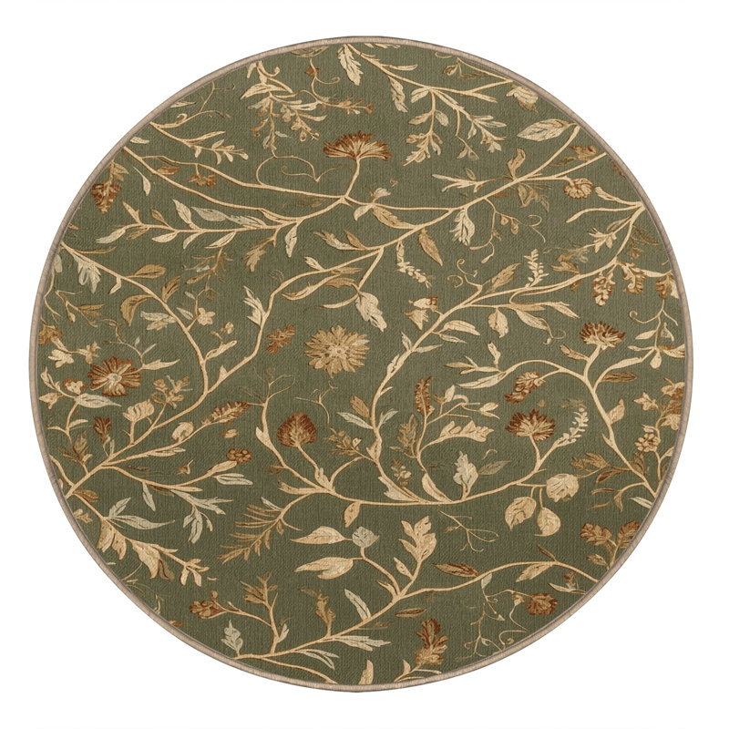 Machine Washable Nature Brown Area Rug, Round 4'