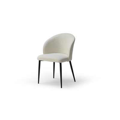 Modern Bouclé Fabric Dining Chair in Cream with Black Legs