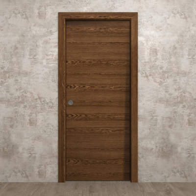 Porte coulissante 28 x 96 pouces Ego 5000 Chêne Cognac Kit Quincaillerie de rail Bois massif Intérieur Chambre Moderne