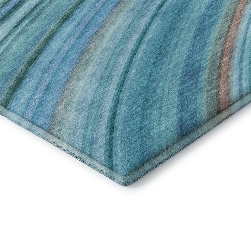 Premium Machine Washable Cerrito AMF585 Teal Rug, Runner 2'3" x 7'6"