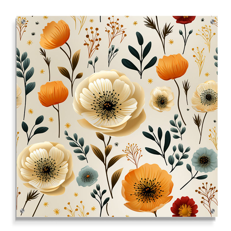 Ottawa - Art mural floral en acrylique pour le salon, H 16 po x l 16 po