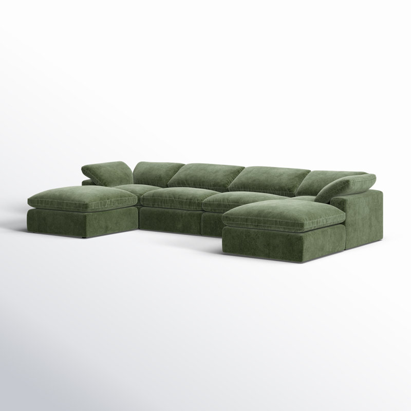 Canapé et méridienne rembourrés 6 pièces Wonardo, Tissu vert Sagano