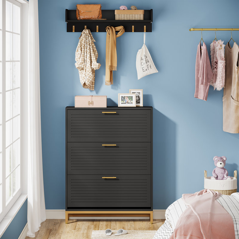 Armoire de rangement pour 28 paires de chaussures, Noir / or