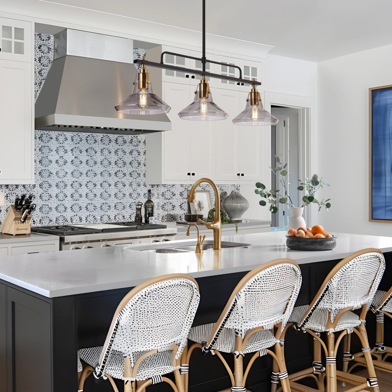 Luminaire suspendu linéaire à 3 lumières pour îlot de cuisine avec abat-jour conique Hannahs Hannahs, gris