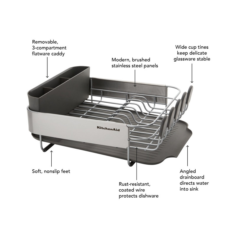 KitchenAid® Compact Stainless Steel Dish Rack, 16.06-Inch, Gray