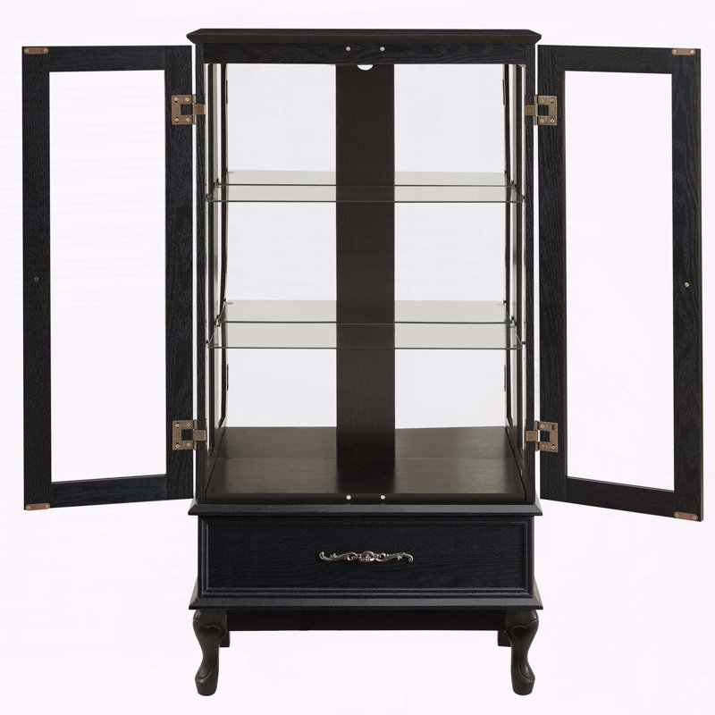 Vitrine lumineuse avec portes en verre, tiroir et tablettes réglables