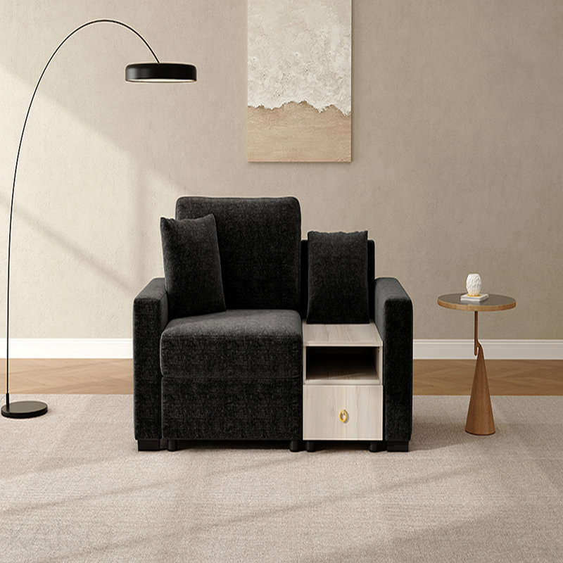 Canapé modulaire moderne de 63,2 po avec accoudoirs et console centrale pour le salon, Chenille noir