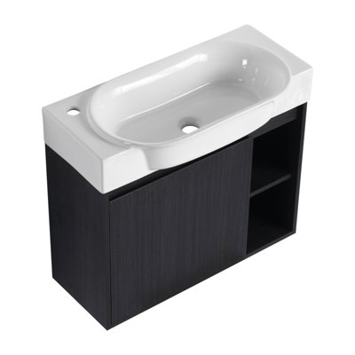 Meuble-lavabo mural 28 po avec lavabo en céramique blanche et porte à fermeture en douceur, emballage KD
